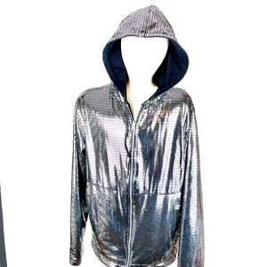 Betabrand Silver & Black Disco Jacket Reversible Hoodie SZ Medium